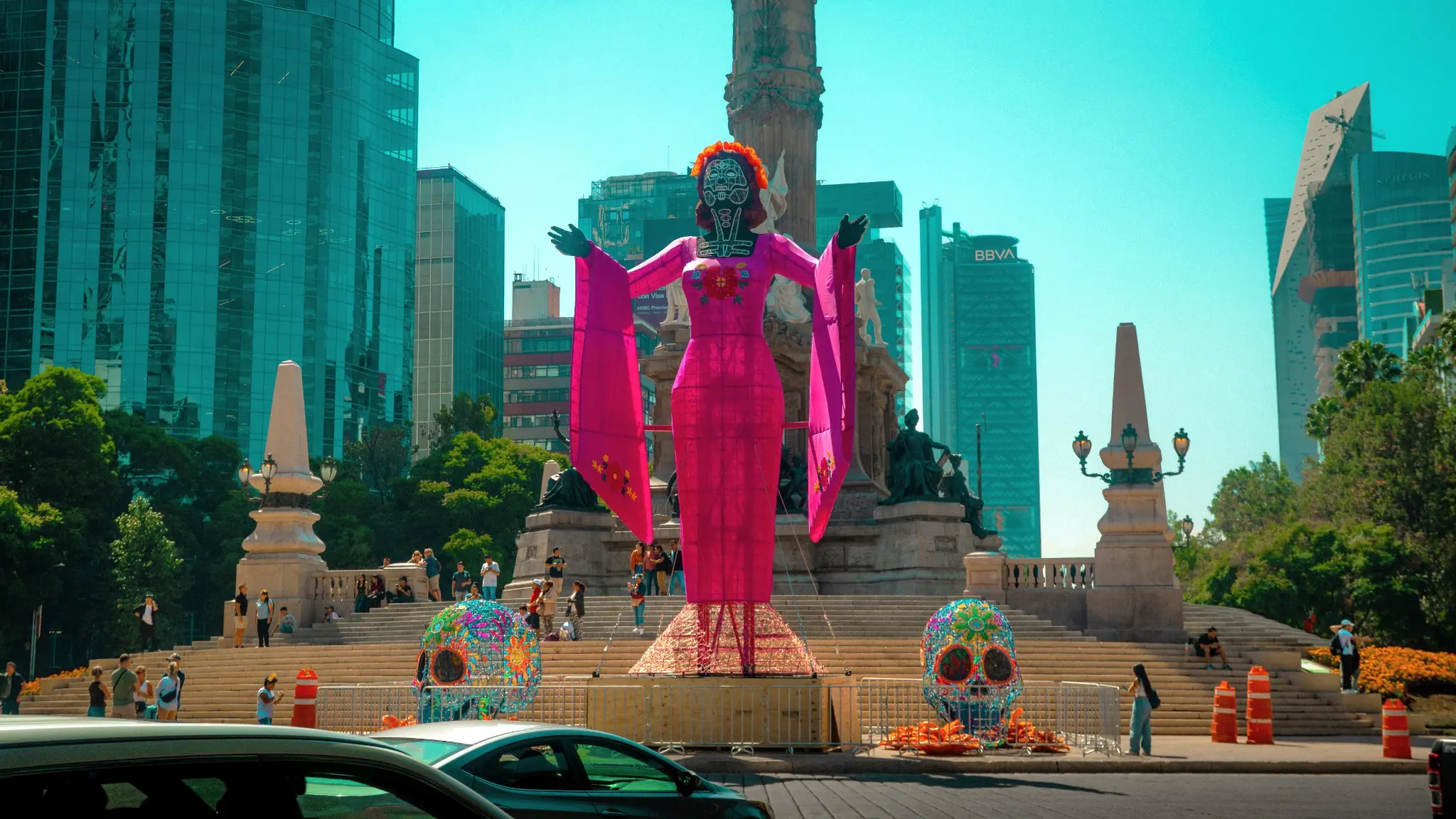 Colorful Day of the Dead installation in Mexico City